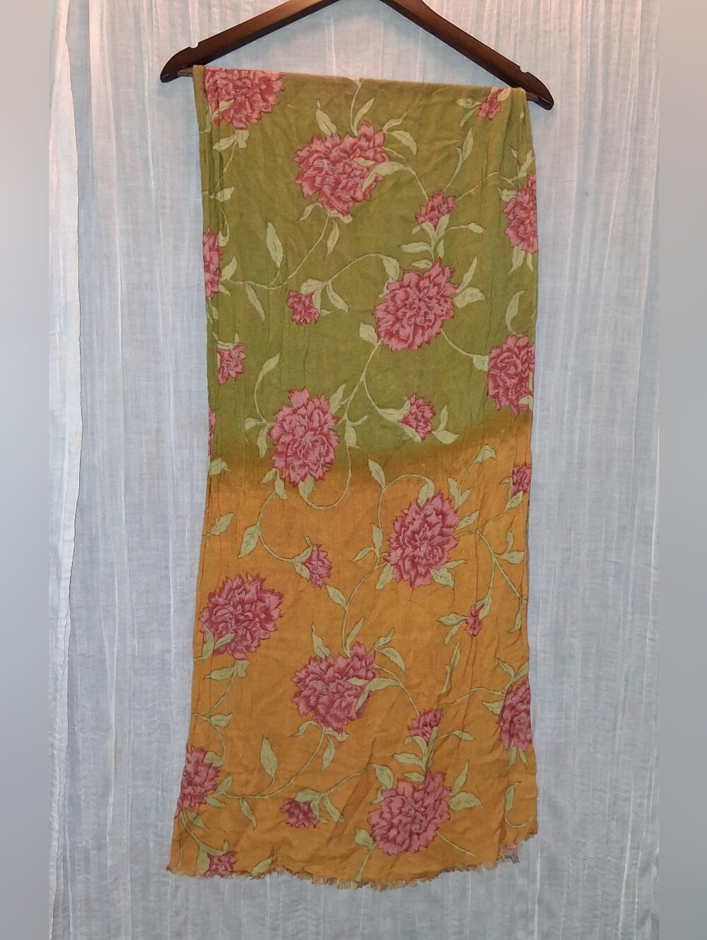 Warm Colors Floral Cotton Ombre Scarf - Green to Orange